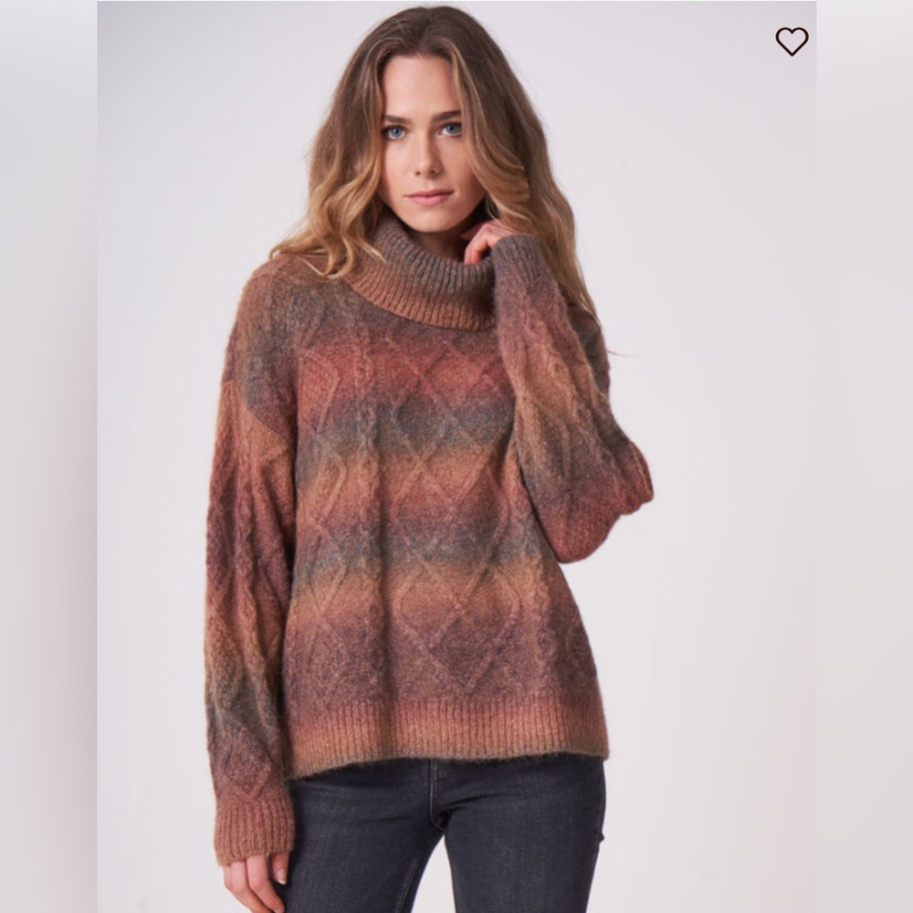 REPEAT Cashmere Chunky Cable Knit Space Dyed Turtleneck Sweater 38 (S)Terracotta